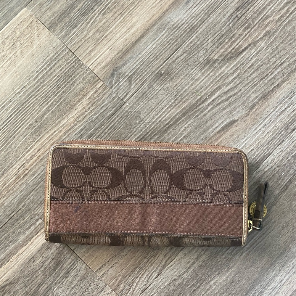 Coach Brown and Tan Zip Wallet